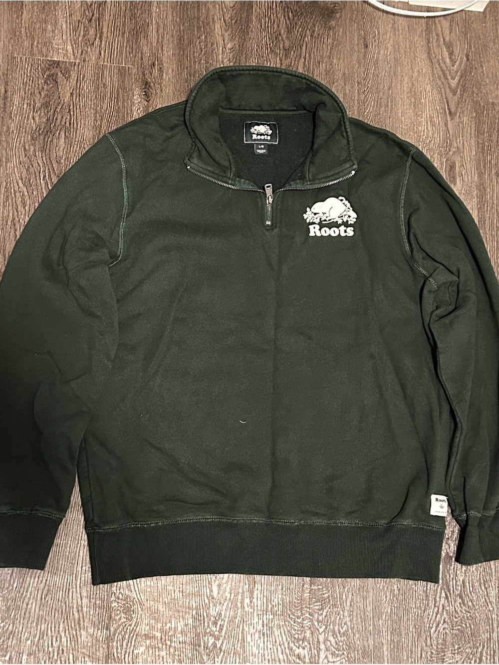 Roots Men's Forest Green Quarter-Zip Fleece Sweater